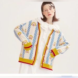 Kina and tam Marinette button-down faces checkerboard cardigan